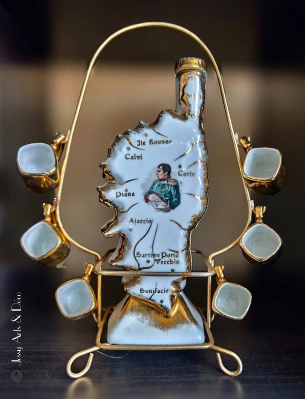 🍶Service à liqueur en porcelaine – Corse et Napoléon – 6 godets