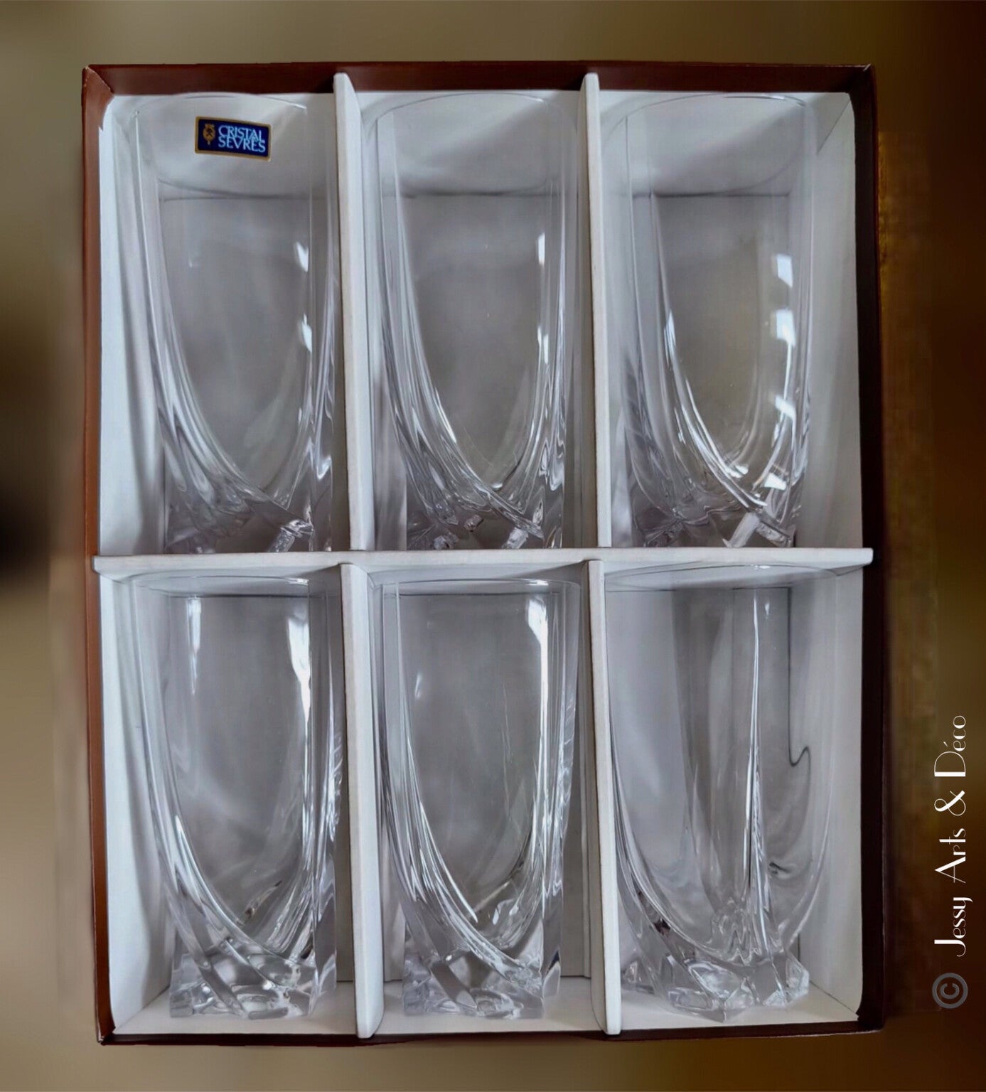 💠 Lot de 6 verres hauts en cristal de Sèvres – Décor torsadé