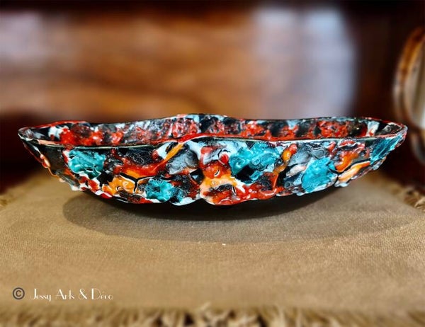 🪗 Grande Coupe / Vide-poches Vintage Céramique Vallauris Style Fat Lava – 38 cm