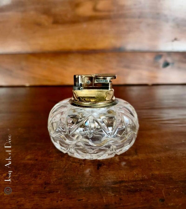 💥 Petit briquet de table en verre et métal doré –