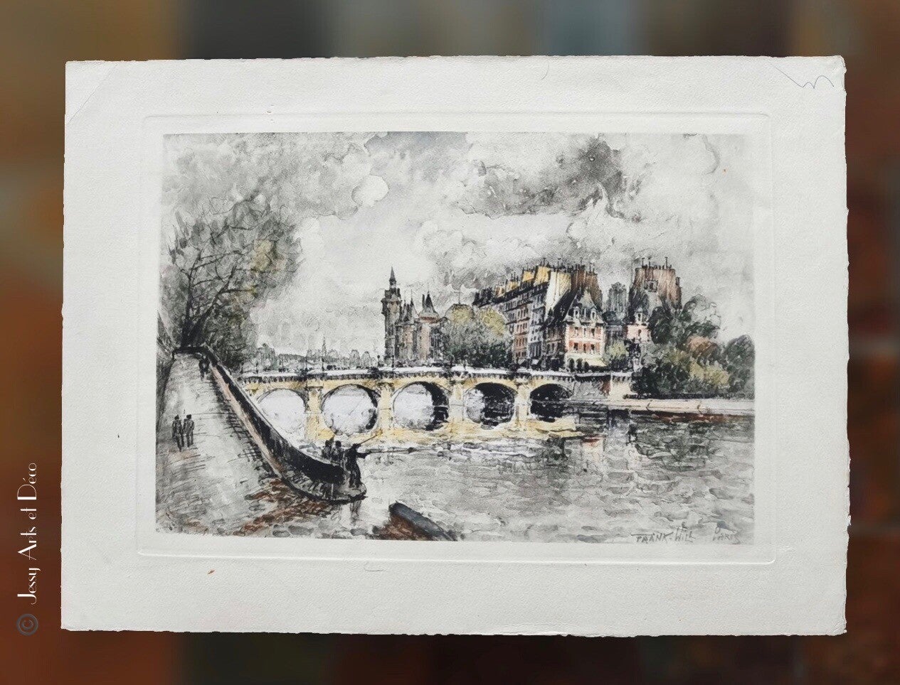 🩶 Paris, le Pont-Neuf — Estampe en couleurs d’après Frank-Will