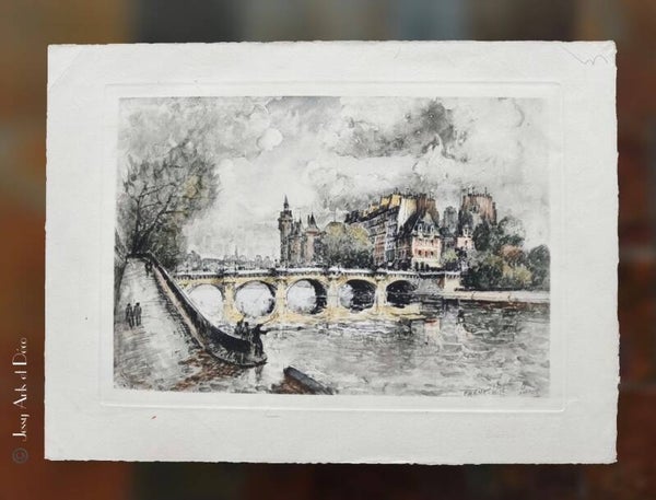 🩶 Paris, le Pont-Neuf — Estampe en couleurs d’après Frank-Will