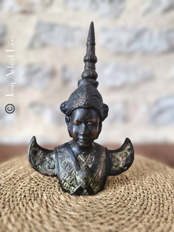 ♟️Buste de Danseuse Apsara en Bronze – Style Indochine, École de Bien Hoa (Milieu du XXe siècle)