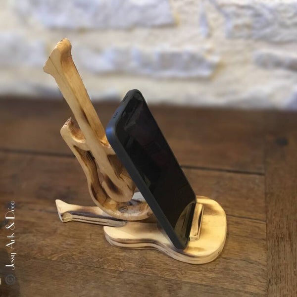 Support téléphone en bois - GUITARE