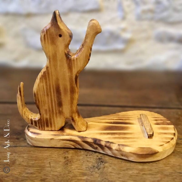 Support téléphone en bois  - CHAT