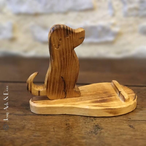 Support téléphone en bois  - CHIEN