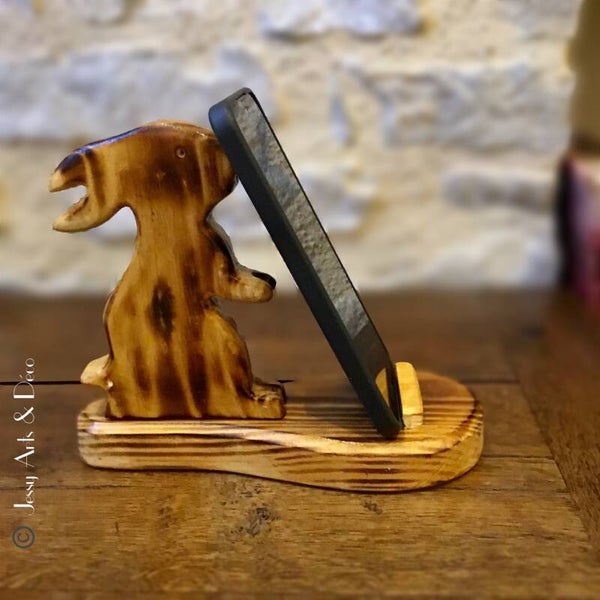 Support téléphone en bois - LAPIN