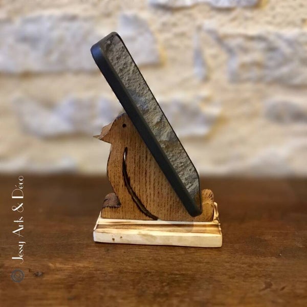 Support téléphone en bois  - OISEAU
