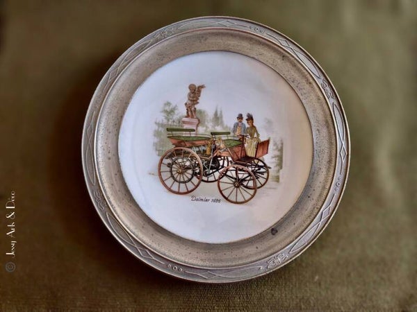 Assiette décorative en porcelaine et étain d'art