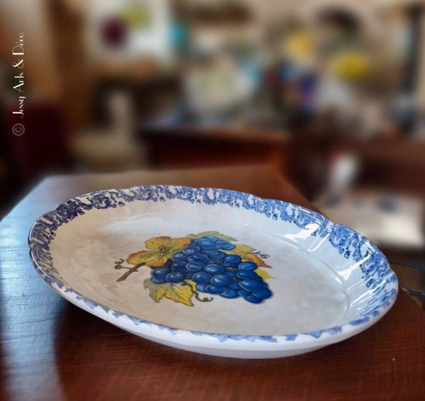 Plat ovale en céramique italienne – décor grappes de raisin – Made in Italy