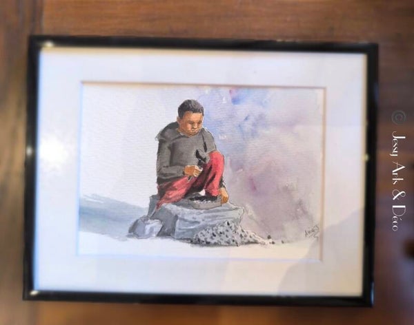 Aquarelle "Le casseur de cailloux"