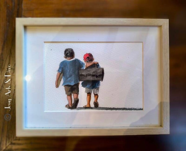 Aquarelle "Les petits écoliers"