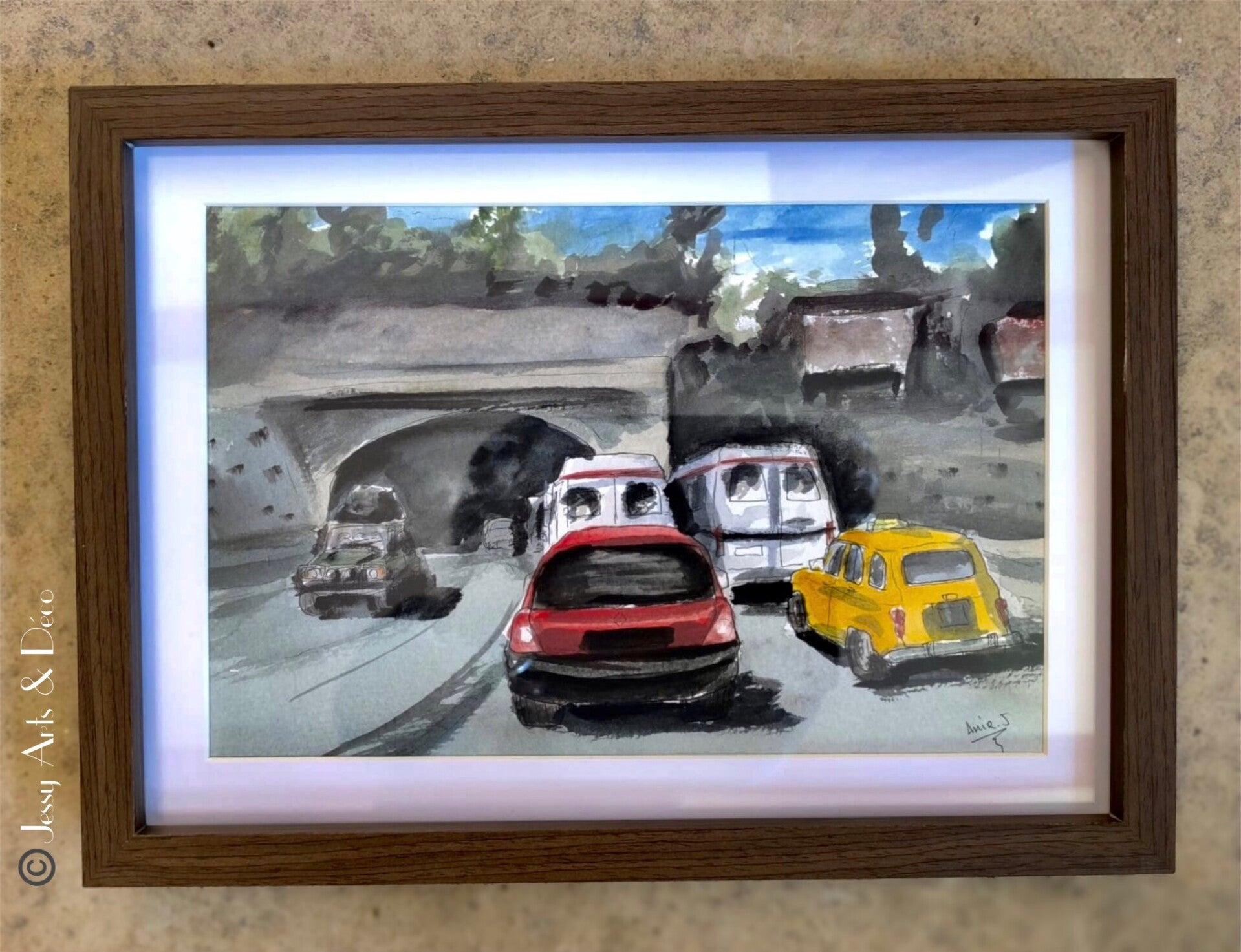 Aquarelle "Dans les bouchons"