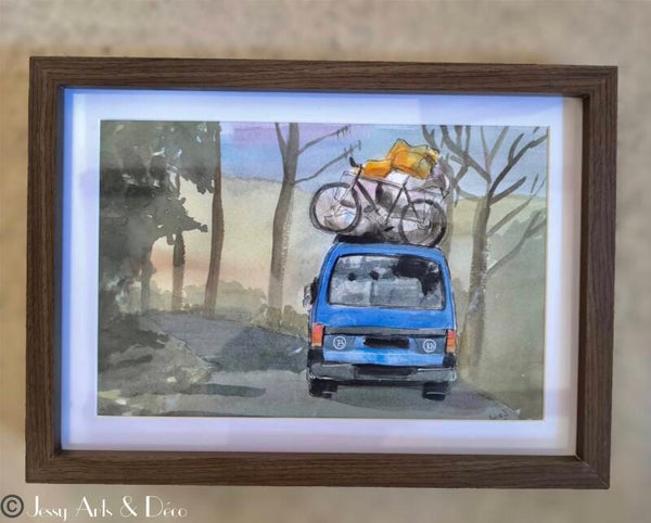 Aquarelle "Minibus taxi-brousse"