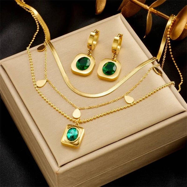 Ensemble de bijoux ovales en acier inoxydable pour femme