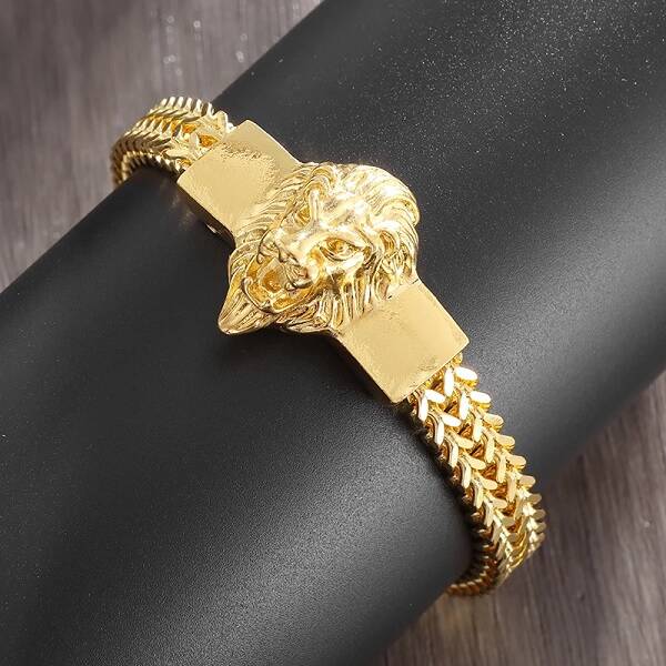 Bracelet tête de lion crinière royal placage or acier inoxydable