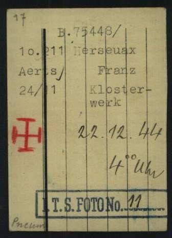 Frans Aerts overleden op 22.12.44 om 4u (pneumonia)