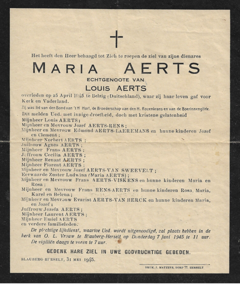 Doodsbrief Maria Aerts