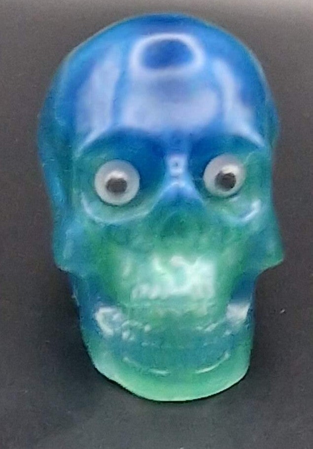 Small Skull in Blue and Green with black moving eyes