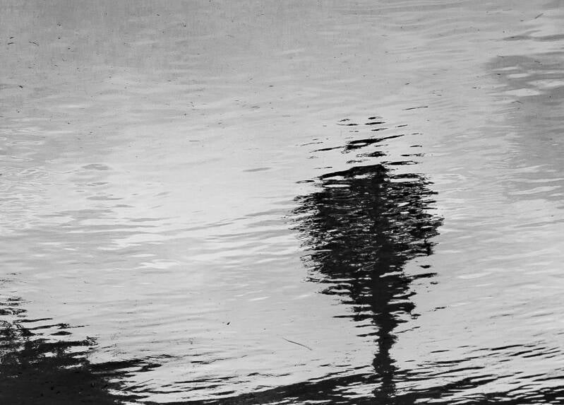 Reflejos: una figura reflejada en el agua, fotografía en blanco y negro de Gero Parla