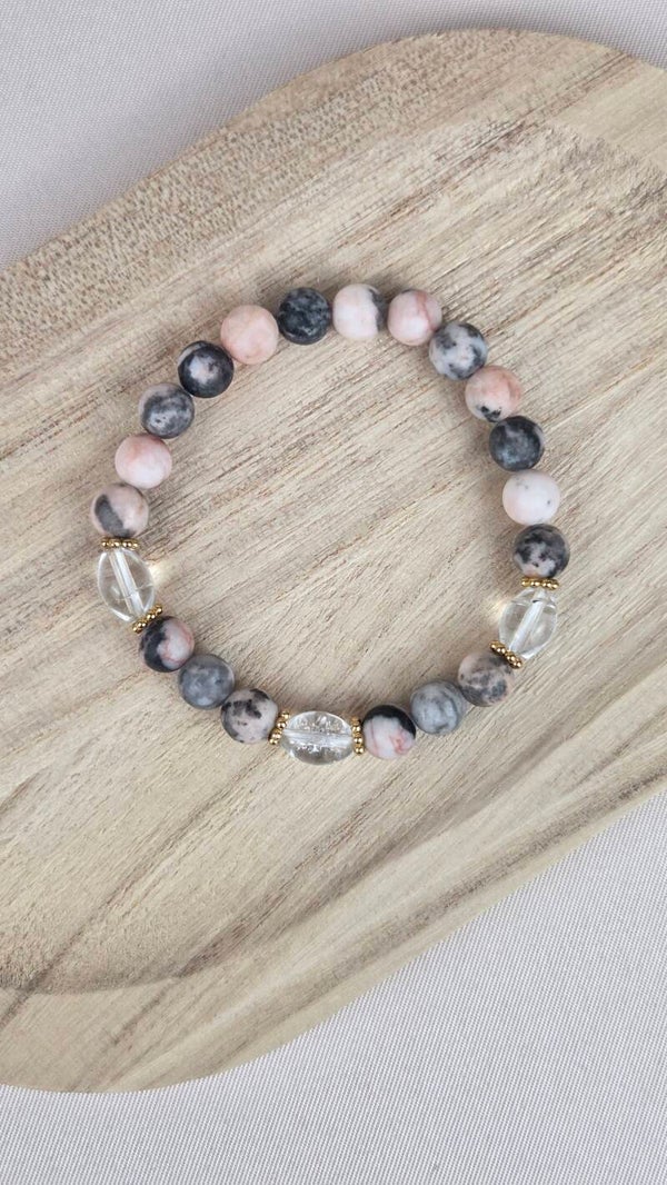 Roze Zebra Jaspis & Bergkristal