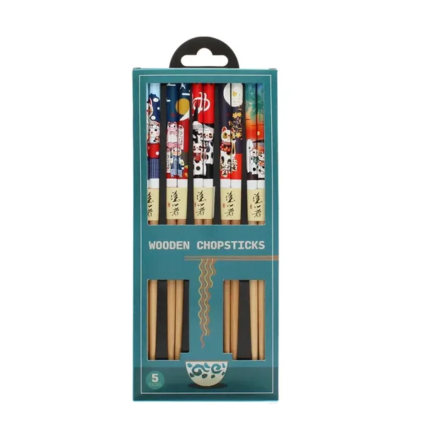 PALILLOS DE MADERA (PAQUETE DE 5 PARES) - GATOS DE LA SUERTE