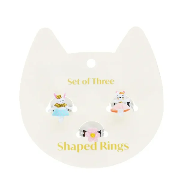 ANILLOS ADORABLES (JUEGO DE 3): CONEJITO GATO Y FLOR