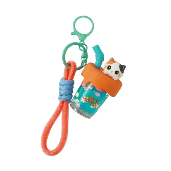 LLAVERO BUBBLE TEA ORANGE CAT GATO
