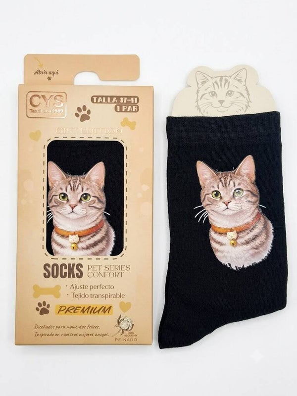 CALCETINES GATOS ATIGRADO GRIS EU 37-41