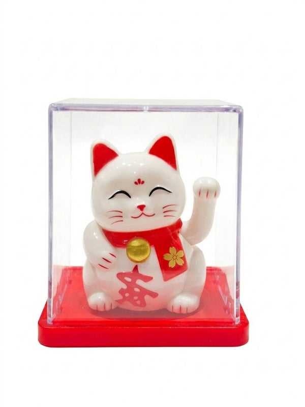 MUÑECO SOLAR MANEKI NEKO & GATO DE LA SUERTE BLANCO
