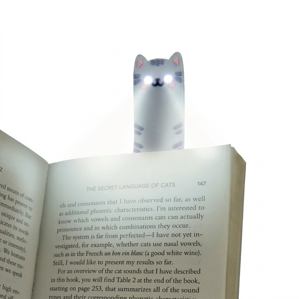 LUZ DE LECTURA Y MARCADOR DE PÁGINAS DE GATO / READING LIGHT AND BOOKMARK CAT