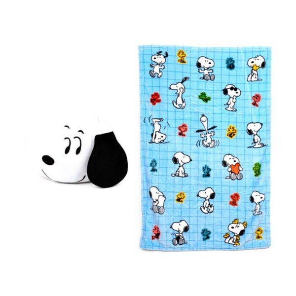 ALMOHADA Y MANTA DE VIAJE 2 EN 1 BLANKEAZZZ PEANUTS SNOOPY & WOODSTOCK