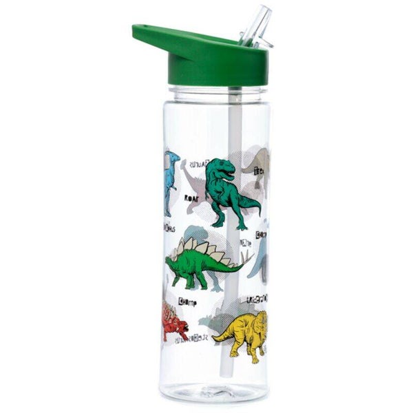 BOTELLA DE AGUA INASTILLABLE CON PAJITA Y ASA DINOSAURIOS DINOSAURIA 550 ML