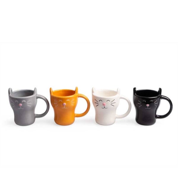SET CAFÉ MEOW! X4 COLORES SURT. CERÁMICA & GATO