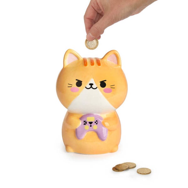 HUCHA KAWAII GAMER NARANJA CERÁMICA & GATO