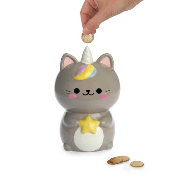HUCHA KAWAII STARRY GRIS CERÁMICA & GATO