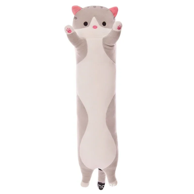 COJÍN LARGO DE PELUCHE GATO 70CM / 90CM GRIS
