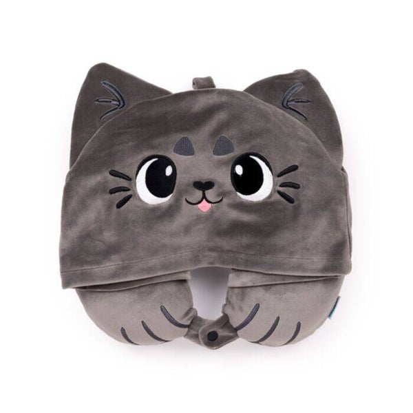 ALMOHADA DE VIAJE CON MEMORIA Y CAPUCHA HOODEAZZZ GATOS BEANS & CO
