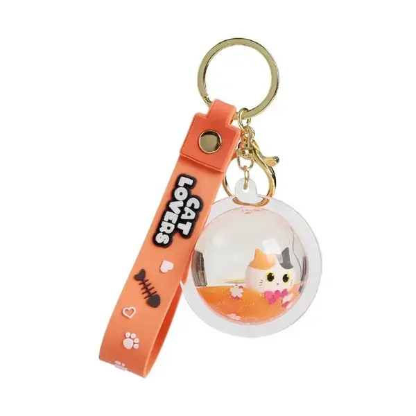 LLAVERO LIQUID ESFERA ORANGE CAT GATO