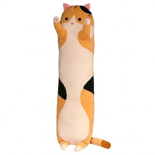 COJÍN LARGO DE PELUCHE GATO 90CM AMARILLO