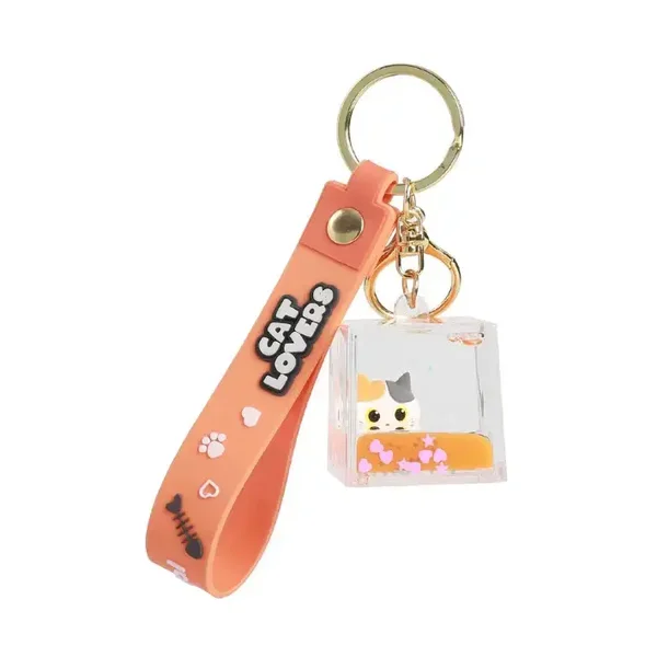 LLAVERO LIQUID CUBO ORANGE CAT GATO