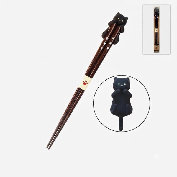 PALILLOS DE MADERA MEOW HOUSE (REPOSAPALILLOS DE GATO NEGRO)
