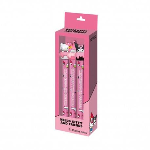 HELLO KITTY MIX-PACK DE 3 BOLÍGRAFOS DE GEL BORRABLES, ROSA