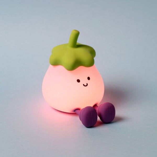 LÁMPARA DE NOCHE LED CON FORMA DE BERENJENA FOODIEMALS CON LUZ NOCTURNA Y SOPORTE PARA MÓVIL