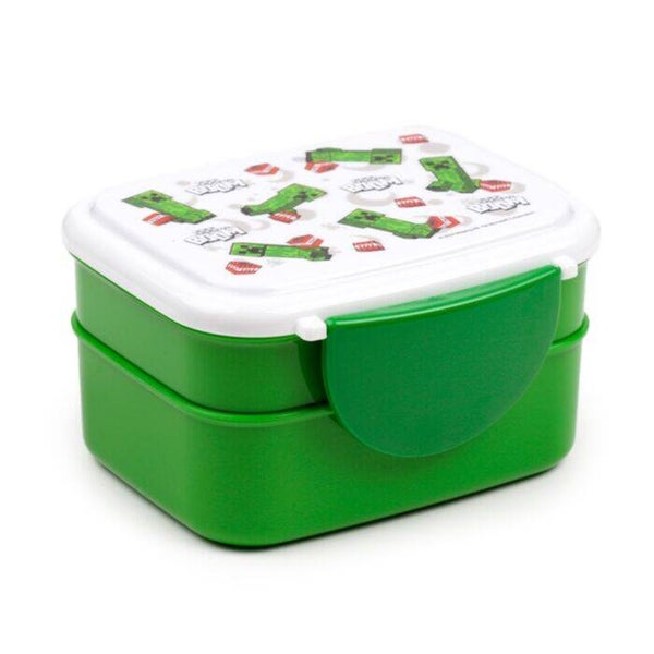 FIAMBRERA TÁPER BENTO CON CIERRE EN CLICK Y CUBIERTOS CREEPER Y TNT MINECRAFT