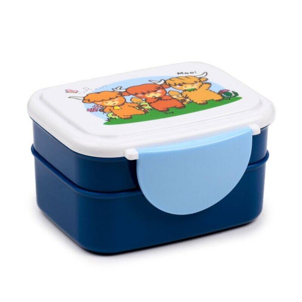 FIAMBRERA TÁPER BENTO CIERRE EN CLICK Y CUBIERTOS VACA HIGHLAND COO ADORAMALS