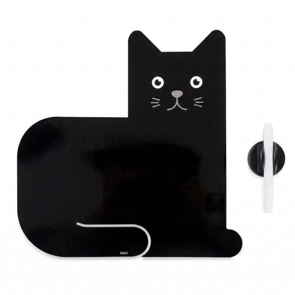 PIZARRA NEVERA MAGNÉTICA MEOW NEGRO CON ROTULADOR & GATO