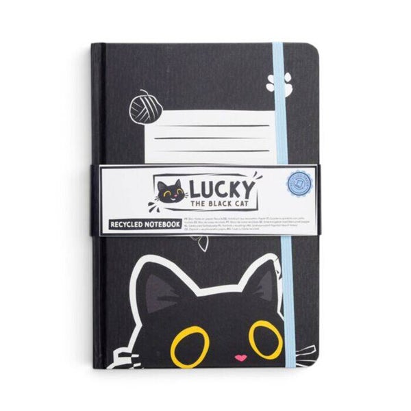LIBRETA A5 DE PAPEL RECICLADO A RAYAS GATO NEGRO LUCKY THE BLACK CAT