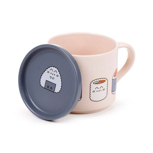 TAZA DE PORCELANA Y POSAVASOS GATO PUSHEEN SUSHI BAR