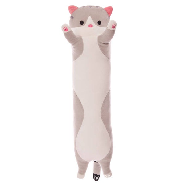 COJÍN LARGO DE PELUCHE GATO 70CM GRIS